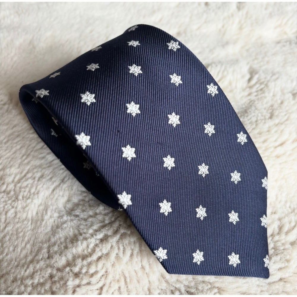 J.Crew Mens Navy Blue Silk Snowflake Holiday Winter Necktie Tie